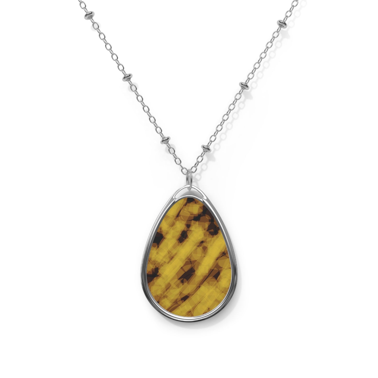 Judy:  Elegant Mood Abstract Art Oval Necklace - Gold and Black Gemstone look Unique Teardrop Jewelry for Everyday Wear