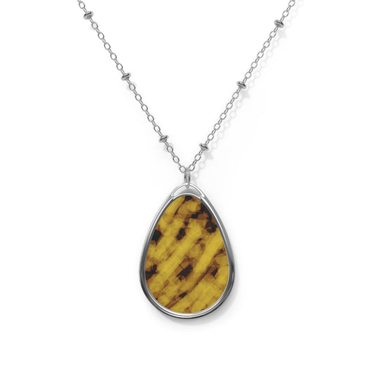 Judy:  Elegant Mood Abstract Art Oval Necklace - Gold and Black Gemstone look Unique Teardrop Jewelry for Everyday Wear