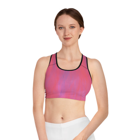 Aphrodite II:  Blk Trim Colorful Watercolor Sports Bra for Yoga and Fitness
