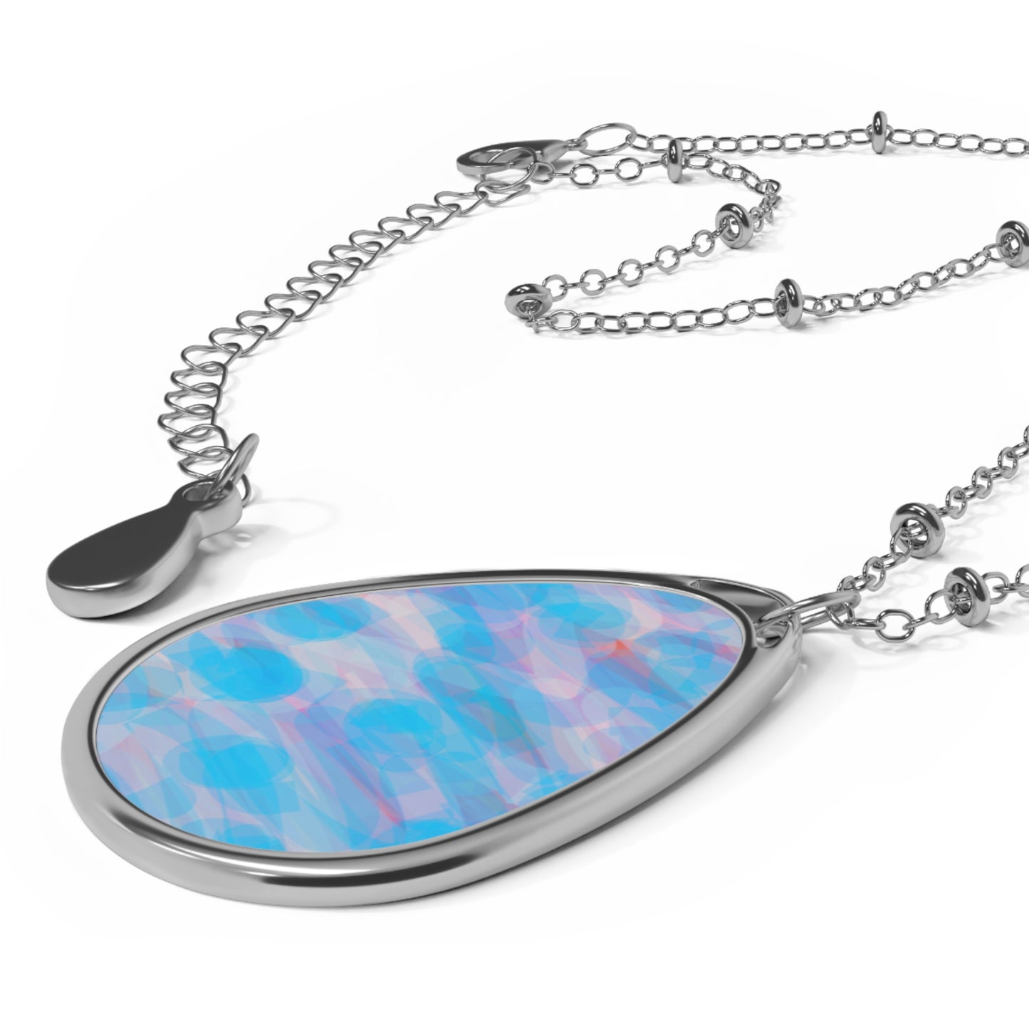 Mellow:  Elegant Trippy Chic Oval Necklace, Abstract Art Teardrop Pendant, Soothing Vibrations