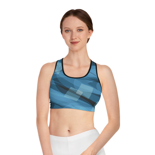 Trinity:  Soft Blue Abstract Design Sports Bra, Workout Top, Activewear, Gym Essential, Fitness Gift, Streetwear