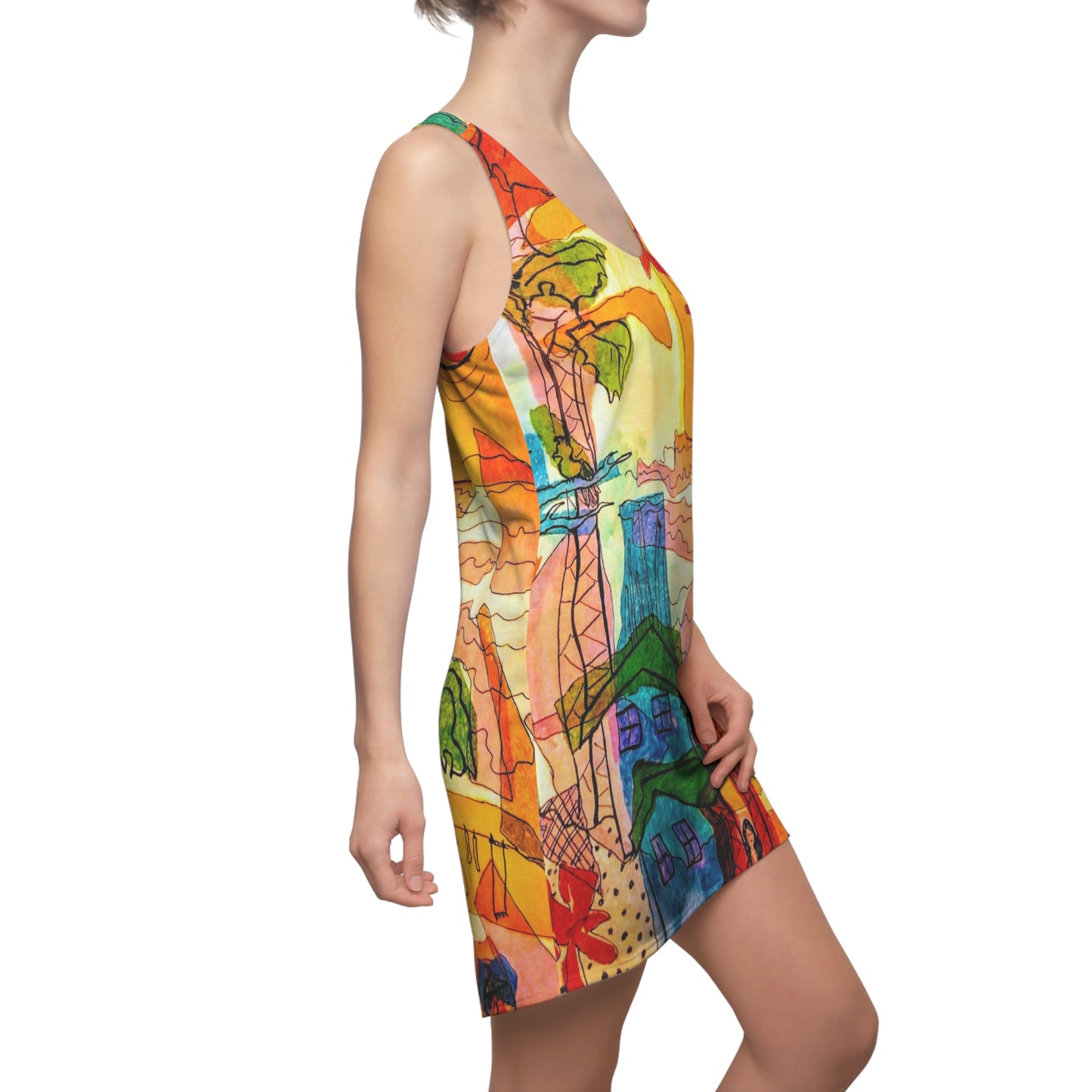 Sunset Village: Women's Cut & Sew Racerback Dress (AOP)