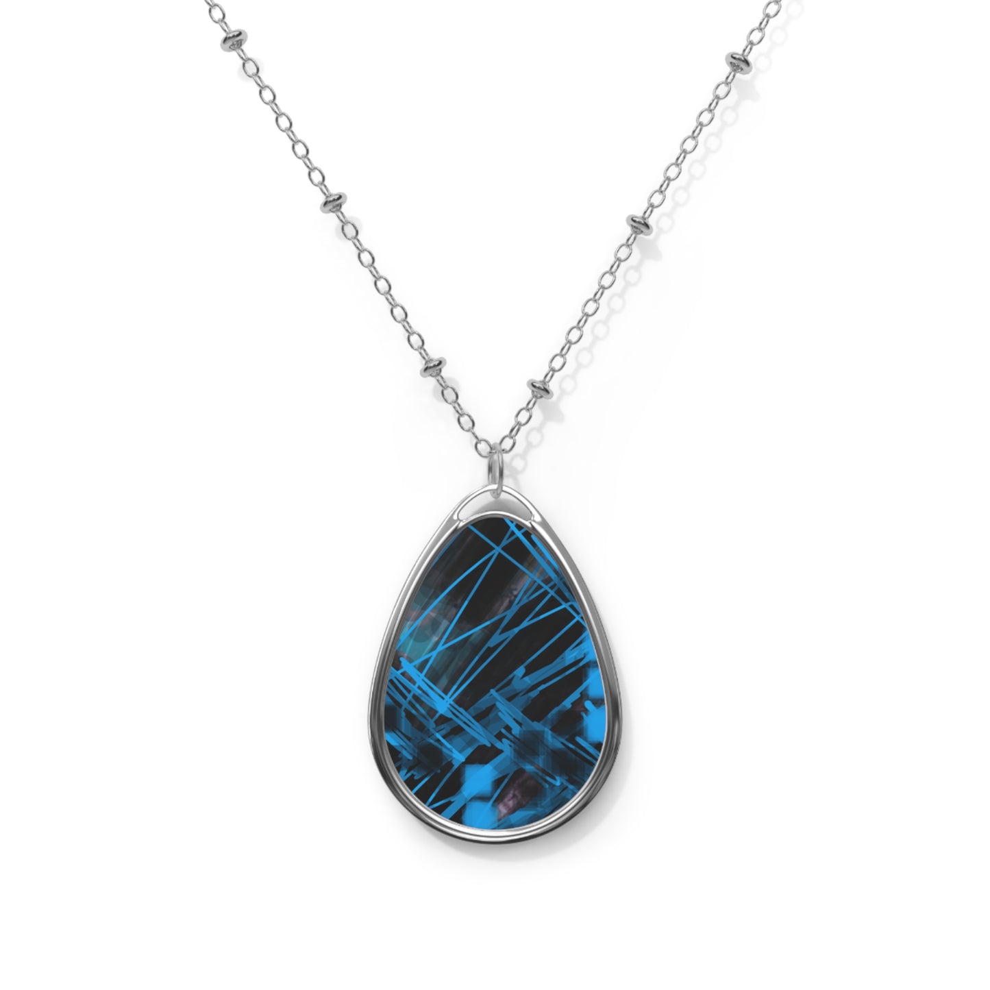 Goodie:  Elegant Abstract Art Oval Necklace with Blue Gemstone look - Divine Frequencies, Perfect Gift for Any Occasion