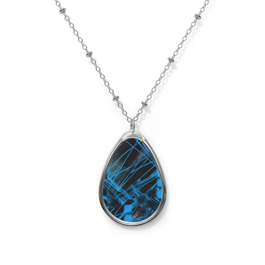 Goodie:  Elegant Abstract Art Oval Necklace with Blue Gemstone look - Divine Frequencies, Perfect Gift for Any Occasion