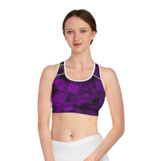 Nice!: WH Trim; Stylish Purple Abstract Sports Bra - Activewear for Fitness Enthusiasts