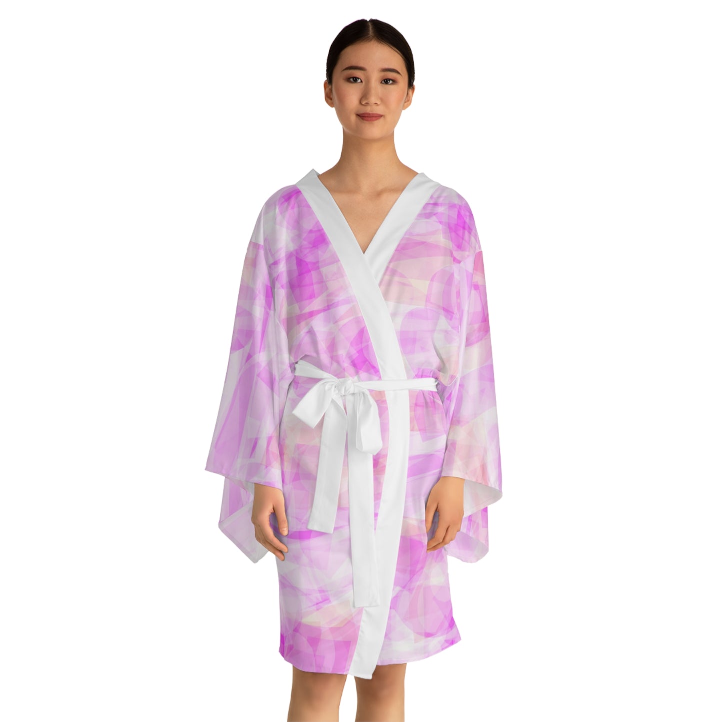 Persephone:  Pastel Pink Long Sleeve Kimono Robe - Soft & Comfortable Loungewear