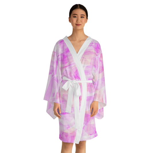Persephone:  Pastel Pink Long Sleeve Kimono Robe - Soft & Comfortable Loungewear