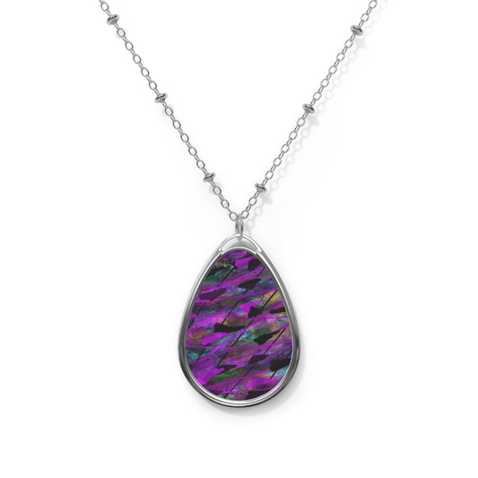 Dana:  Elegant, Playful Abstract Art Oval Necklace with Colorful Inlay