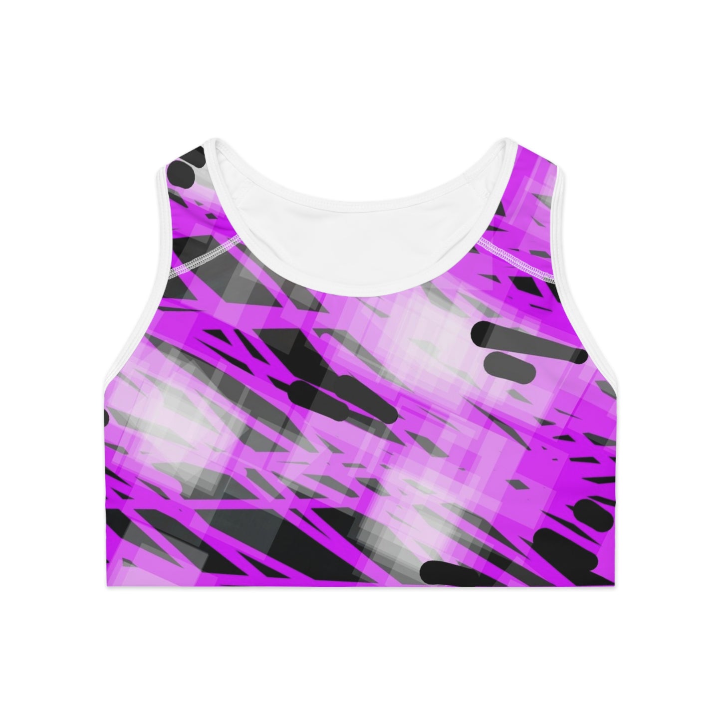 Juliet-Marie I: WH Trim; Chic Abstract Print Sports Bra - Stylish Activewear for Fitness Enthusiasts