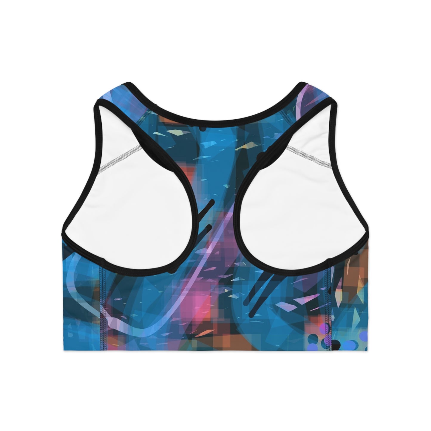 Louise: (Blk Trim) Vibrant 80's Vibes Abstract Sports Bra for Active Lifestyle, Workout Gear, Fitness Apparel, Dance Top, Gifts for Athletes