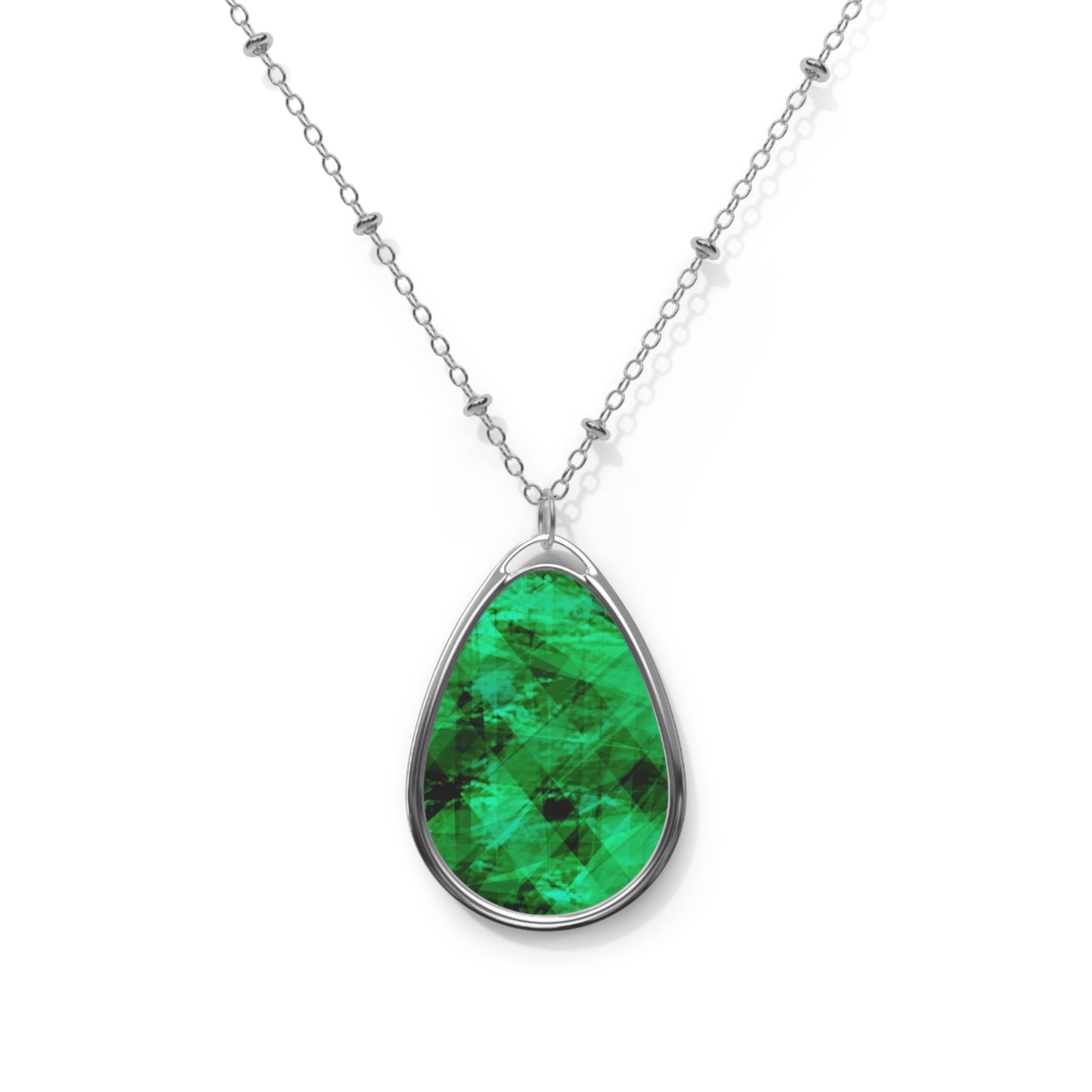 A Gem Aura: Elegant Vibes Art Oval Necklace with Green gemstone look - Unique Souls Inspiration