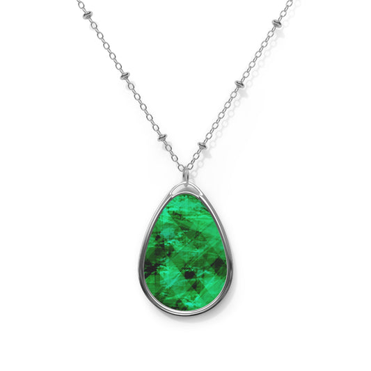 A Gem Aura: Elegant Vibes Art Oval Necklace with Green gemstone look - Unique Souls Inspiration