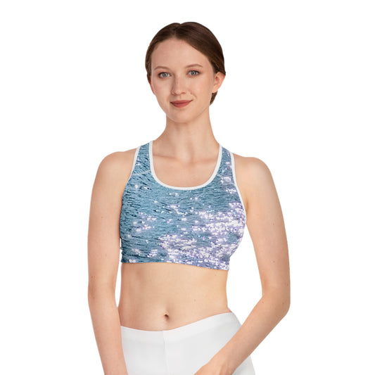 Water Diamonds: Sparkling Water Sports Bra, Nature Lovers Fitness Top, Gym Wear, Swimwear, Activewear, Workout Apparel