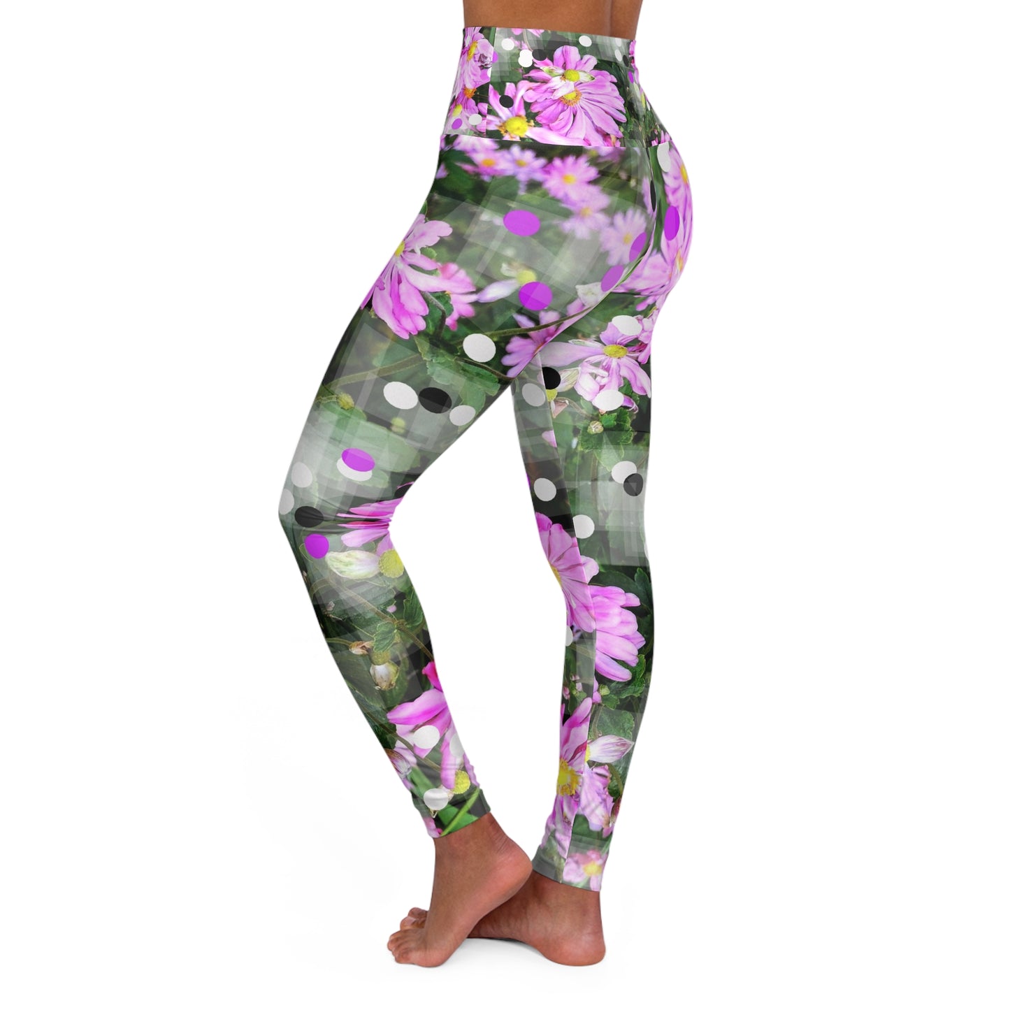 Pink Daisies:  High Waisted Yoga Leggings (AOP)