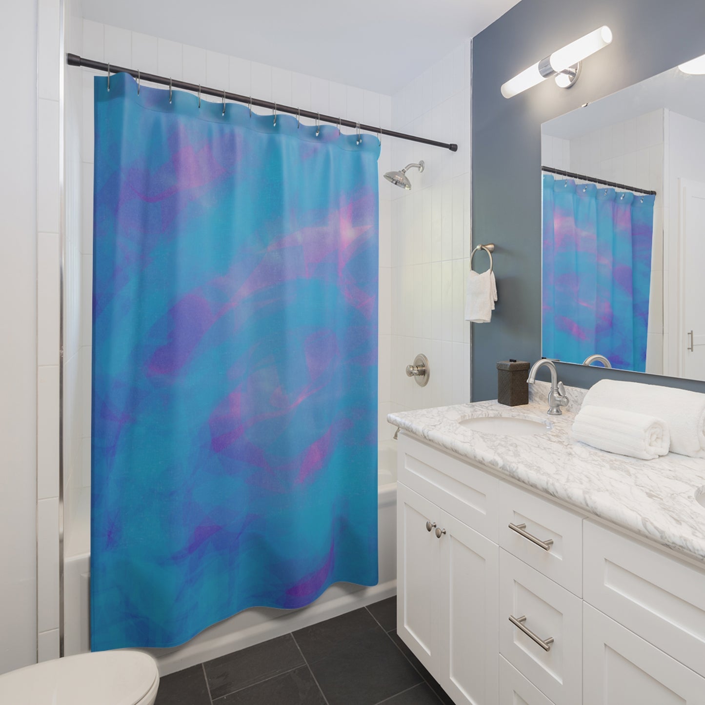 Sweet Dreams:  Modern Abstract Shower Curtain - Vibrant Blue and Purple Waves