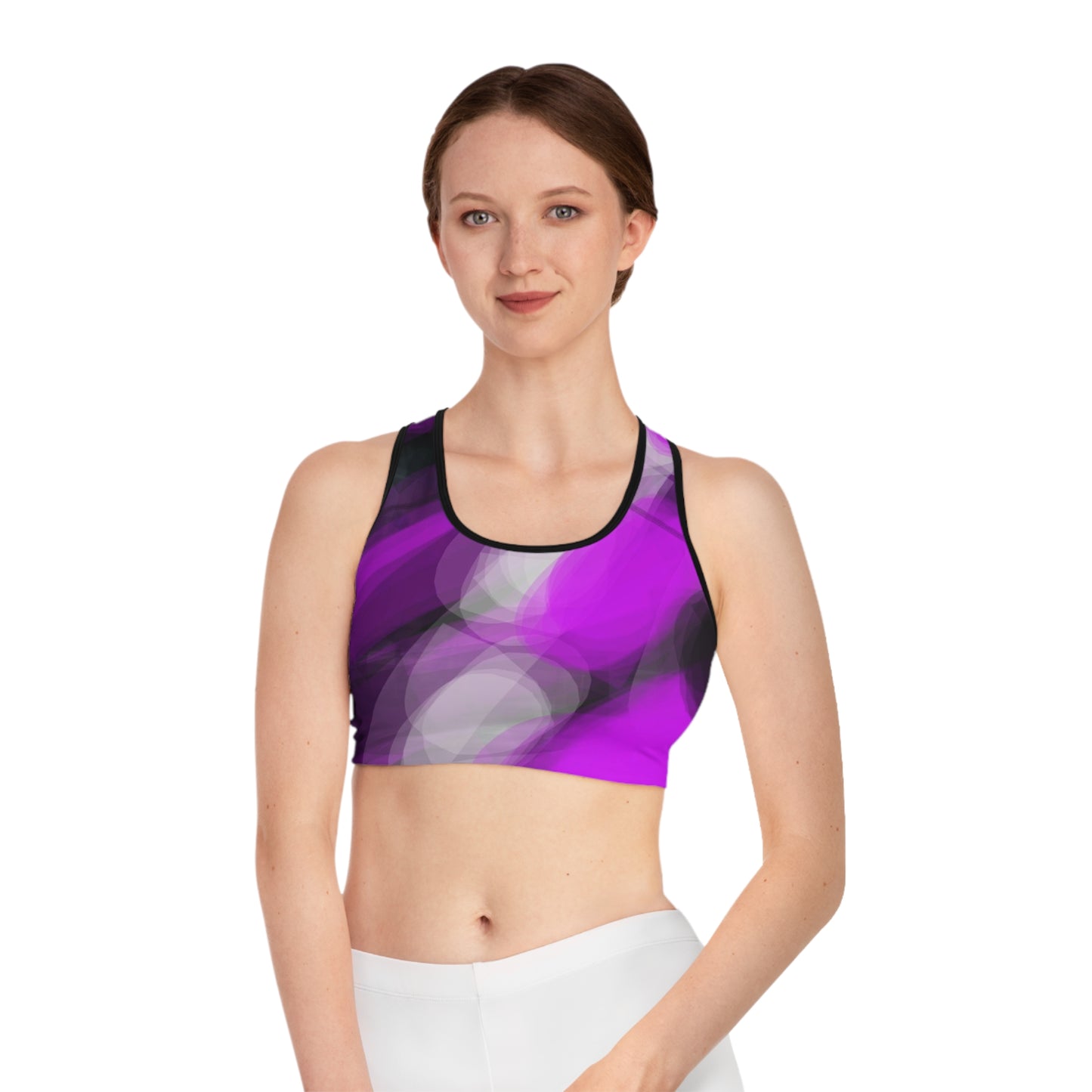Laid Back II:  Blk Trim Vibrant Abstract Sports Bra for Active Women - Perfect for Workouts & Yoga