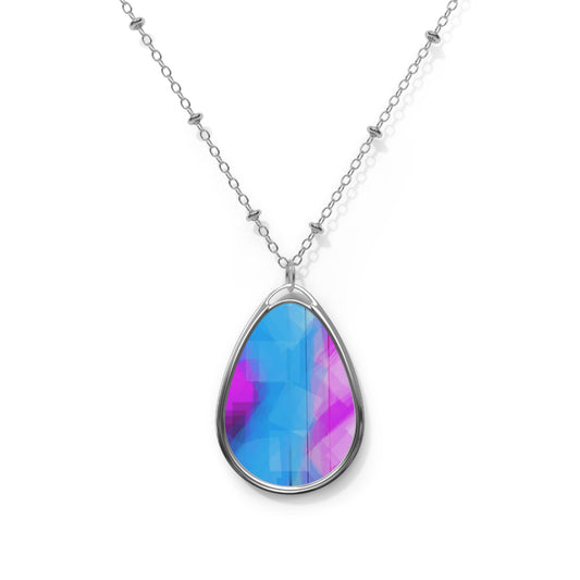 Magenta Edge:  Free Spirits Colorful Abstract Oval Necklace - Deep Mood Statement Jewelry for Every Occasion