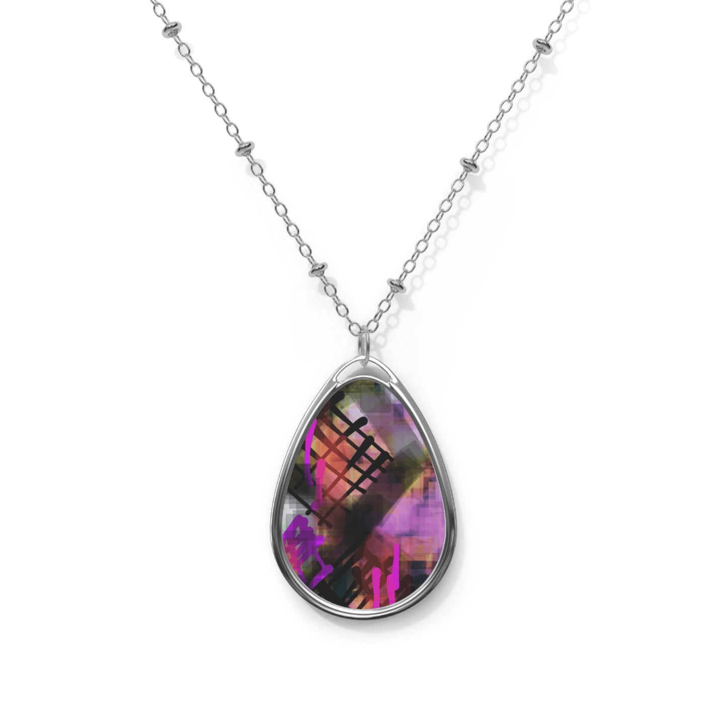 Spray Paint:  Attractive Abstract Art Oval Necklace - Artistic Jewelry for Everyday Wear