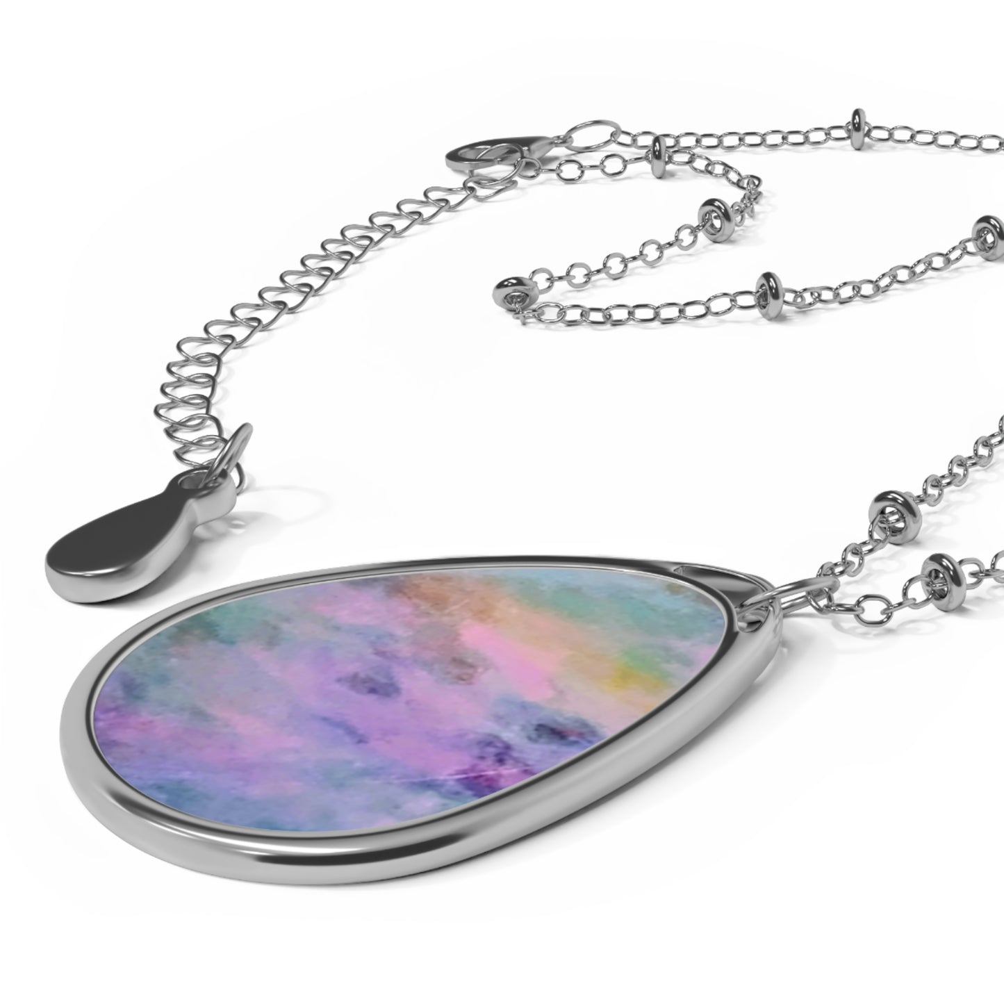 Peace & Love:  Colorful Oval Necklace - Pastel Watercolor Pendant for Women
