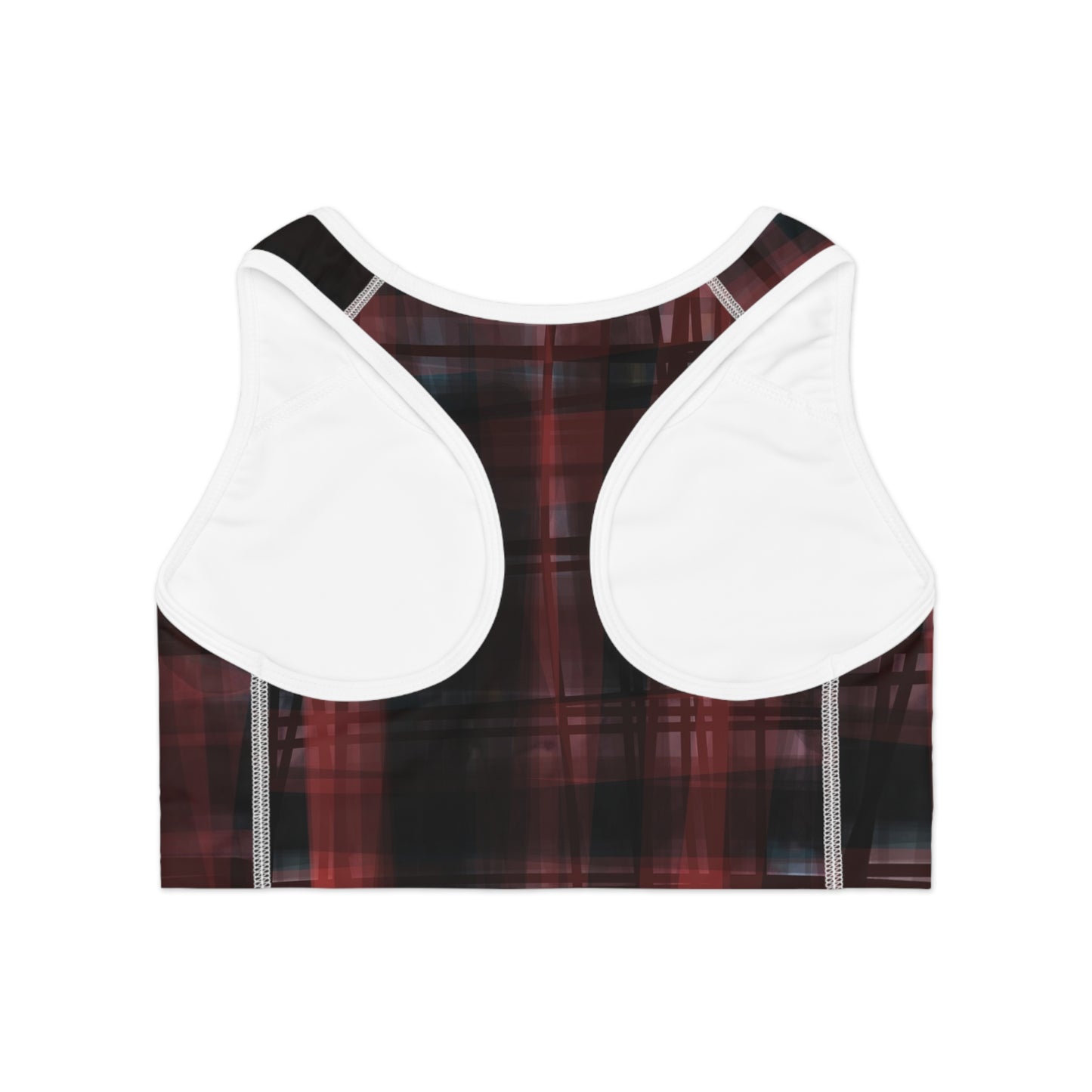 Mechelle I: WH Trim Stylish Sports Bra with Modern Plaid Design - Perfect for Active Lifestyles