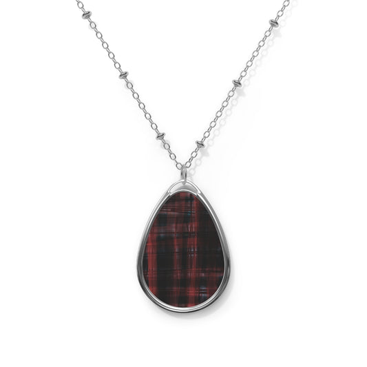 Mechelle:  Deep Soul Fem Vibes - Elegant Art Oval Necklace with Plaid Design | Timeless Jewelry Gift