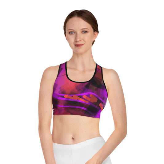 Bo II: Blk Trim Abstract Vibrant Sports Bra for Active Lifestyle