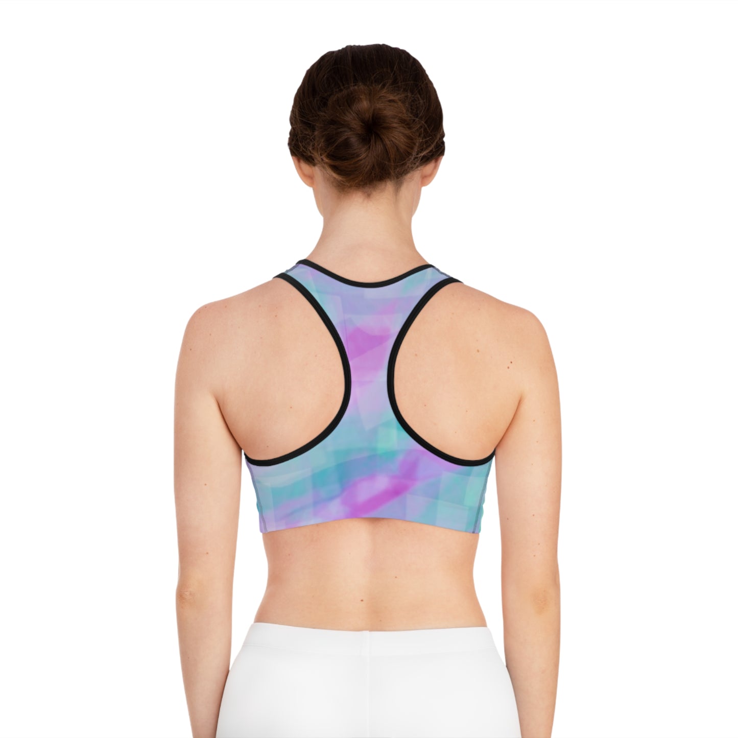 Leia: (Blk Trim) Colorful Abstract Sports Bra, Dance Top, Workout Gear, Fitness Apparel, Gifts for Her, Activewear, Trendy Athletic Wear
