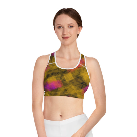 Bom I: WH Trim Vibrant Geometric Sports Bra for Active Lifestyle