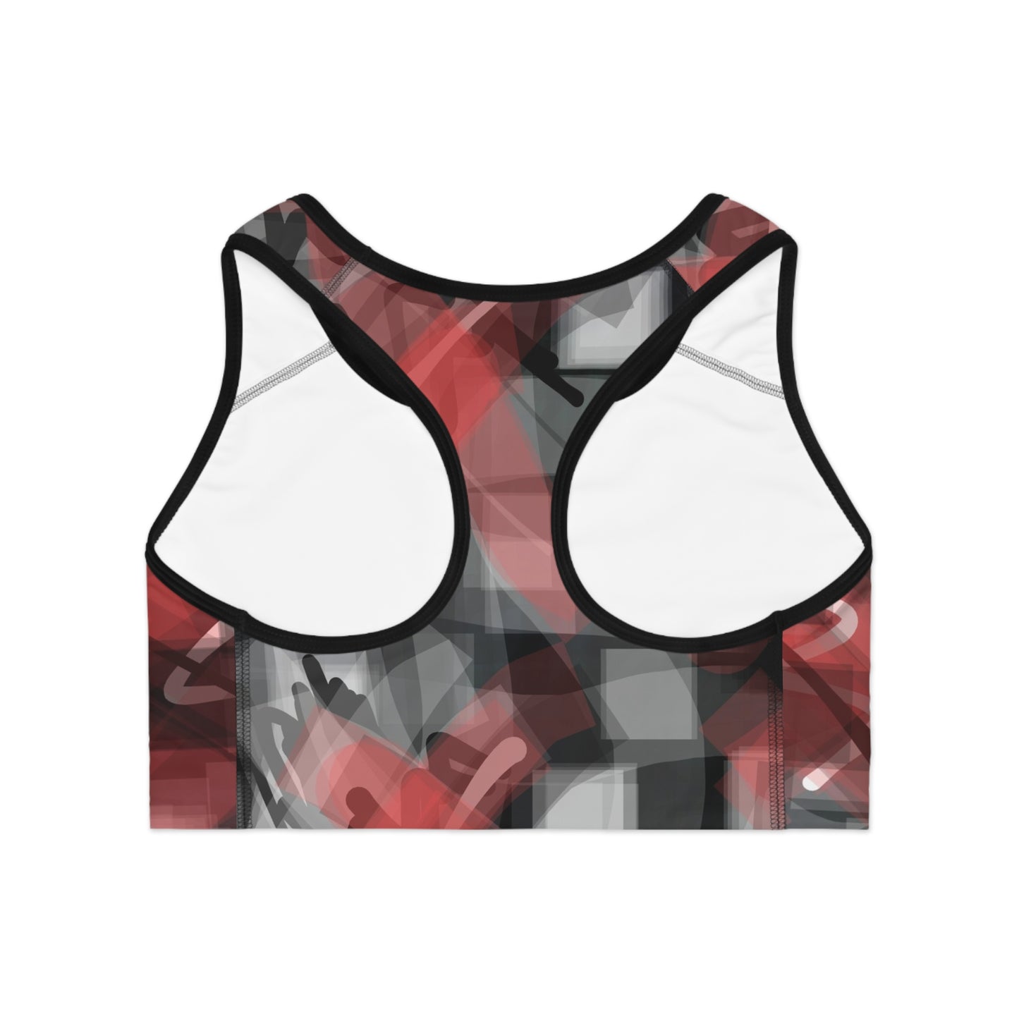 Micah II: BLK Trim Abstract Modern Sports Bra - Stylish Workout Top for Fitness Enthusiasts
