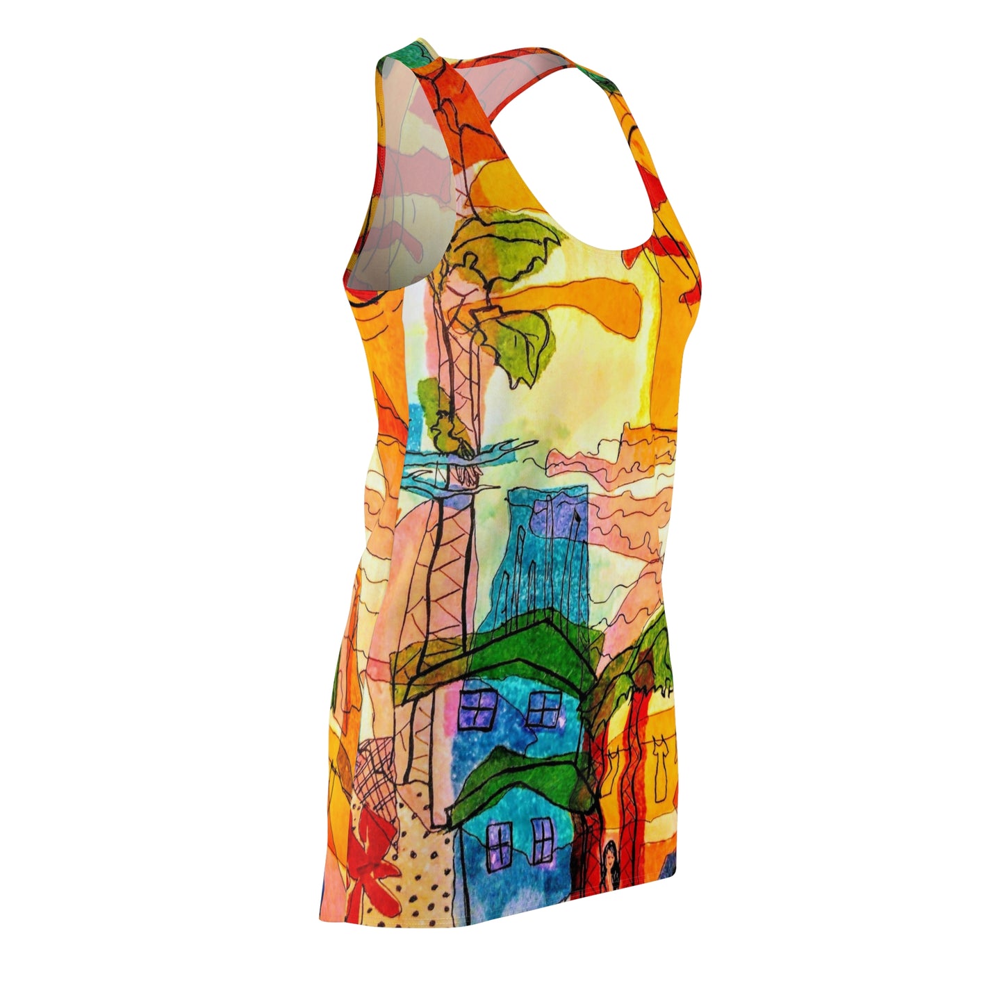 Sunset Village: Women's Cut & Sew Racerback Dress (AOP)