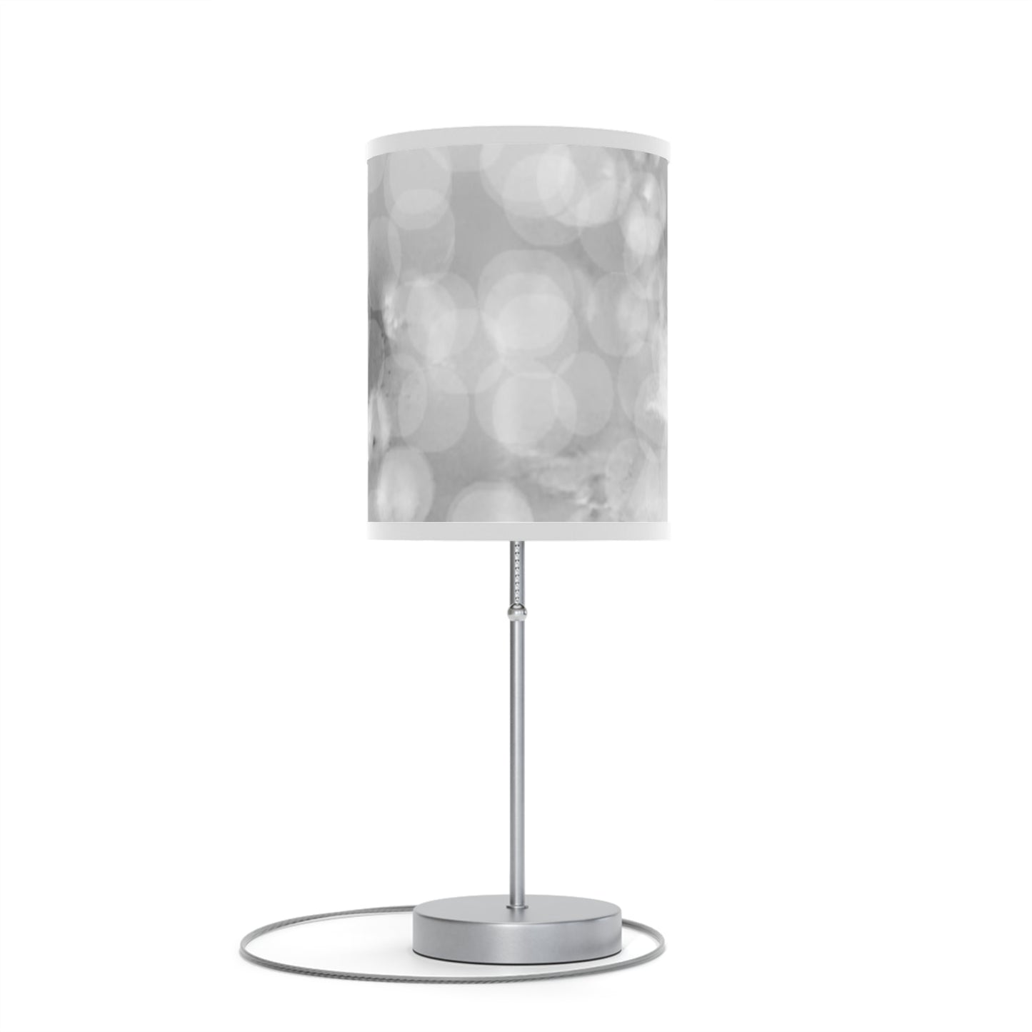 Oksana: (WH Trim) Mystical Grey Bokeh Glow Table Lamp — Modern Silver Desk Lamp with Soft Ambient Shade