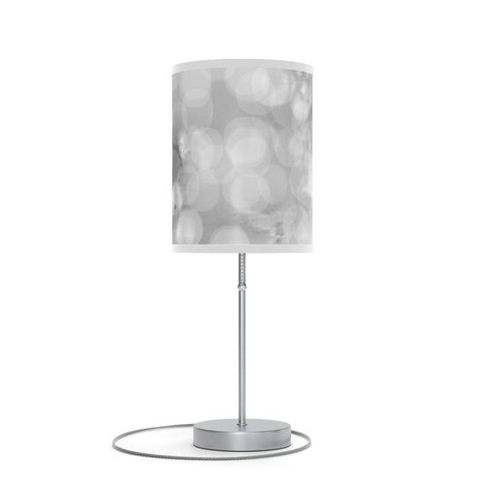 Oksana: (WH Trim) Mystical Grey Bokeh Glow Table Lamp — Modern Silver Desk Lamp with Soft Ambient Shade