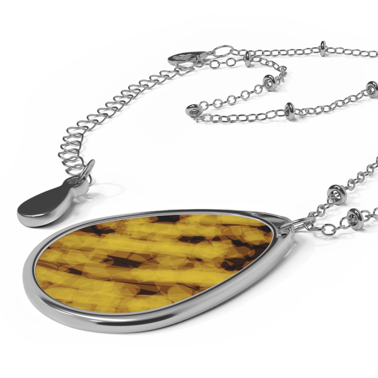 Judy:  Elegant Mood Abstract Art Oval Necklace - Gold and Black Gemstone look Unique Teardrop Jewelry for Everyday Wear