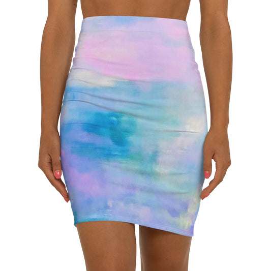 Pastel Air: Women's Mid-Waist Pencil Skirt (AOP)