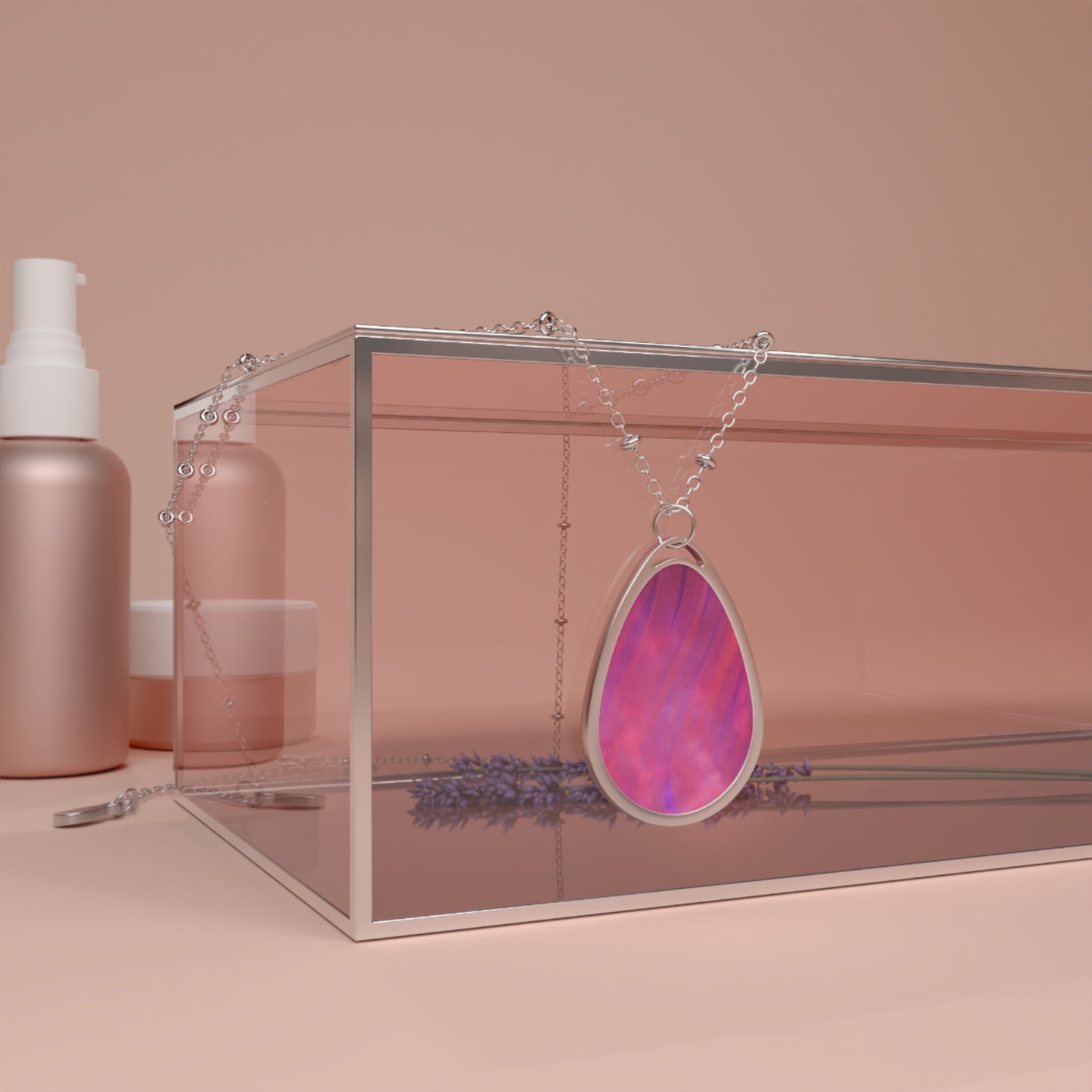 Sophia:  Elegant goddess child Oval Necklace, Abstract Pink Pendant - Mystical Vibes