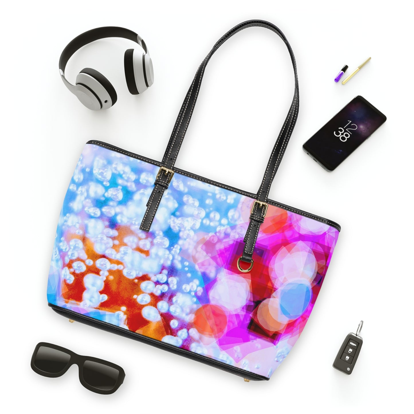 Effervescent:  Vibrant PU Leather Shoulder Bag - Colorful Bubble Design