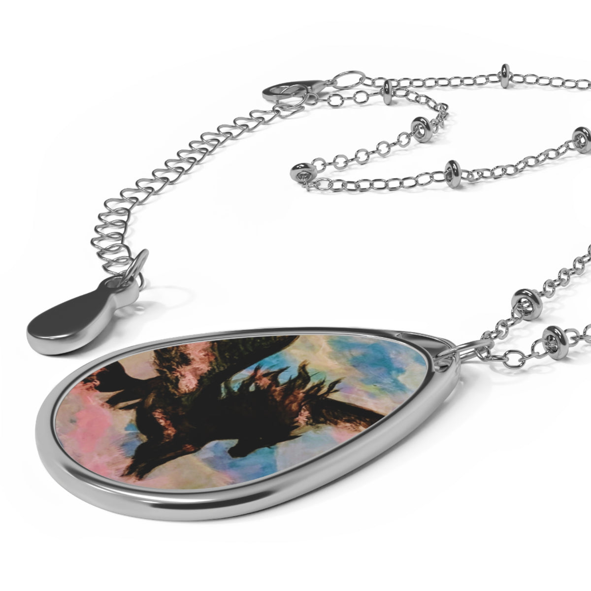 Pegasus: Oval Pendant Necklace — Goth Pegasus Silhouette Teardrop Jewelry