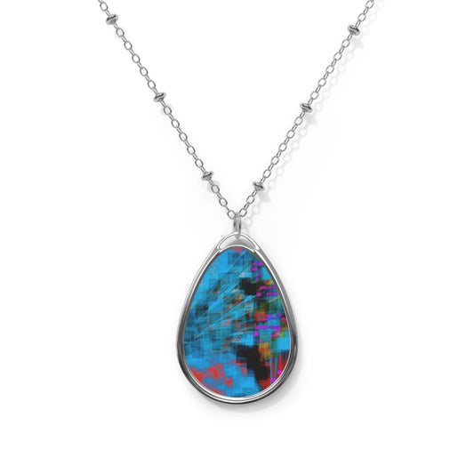 Doralee:  Abstract Art Modern Oval Necklace with Colorful Design - Unique Jewelry Gift for Her