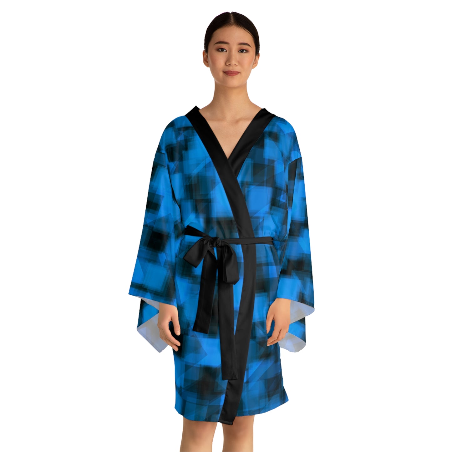 Val:  Stylish Blue Long Sleeve Kimono Robe - Perfect for Relaxation & Special Occasions