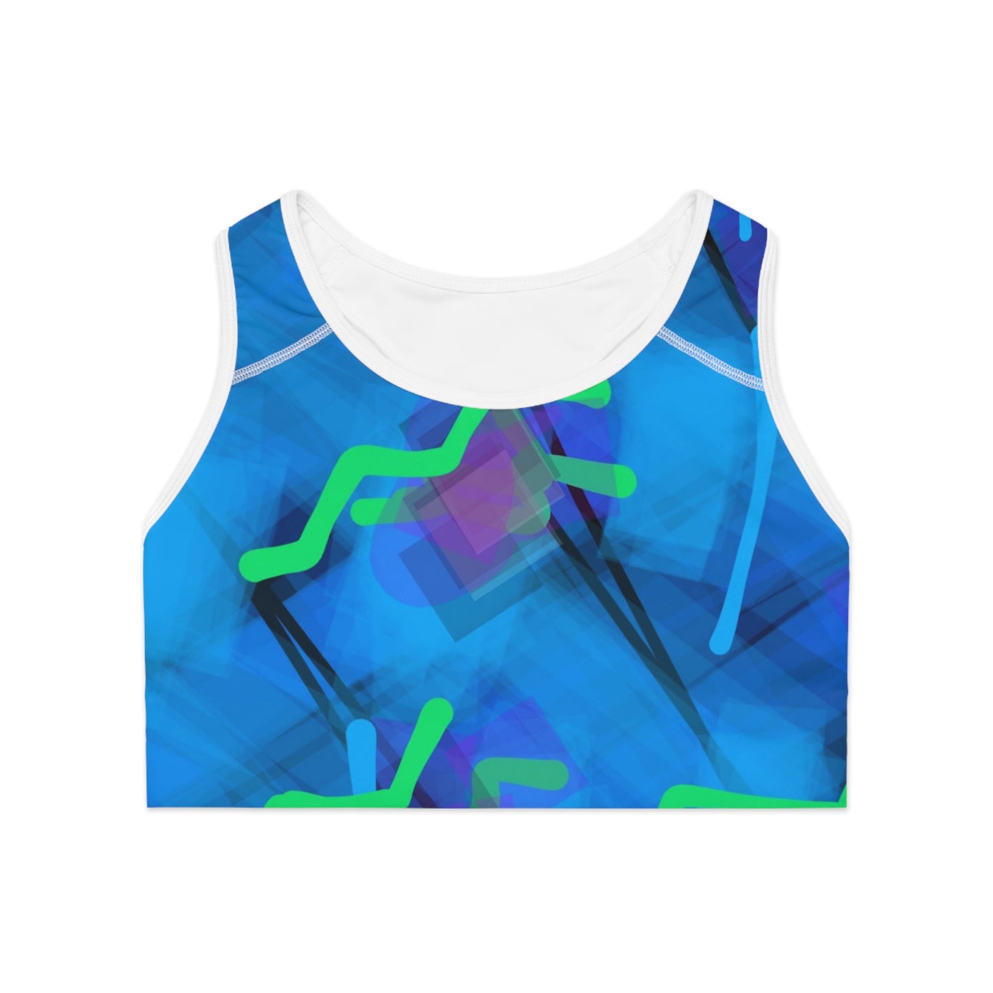 Gee Wiz I: WH Trim; Colorful 80's Vibes Abstract Sports Bra for Active Living