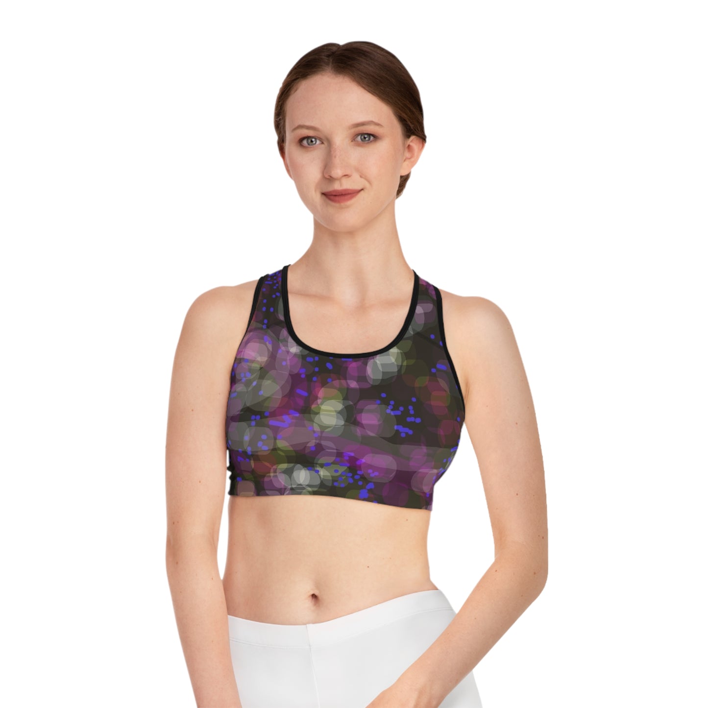 Let's Groove: (Blk Trim) Vibrant Abstract Sports Bra, Stylish Workout Top, Fitness Apparel, Dance Gear, Activewear, Trendy Sportswear