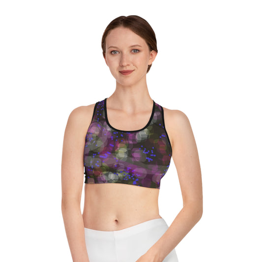 Let's Groove: (Blk Trim) Vibrant Abstract Sports Bra, Stylish Workout Top, Fitness Apparel, Dance Gear, Activewear, Trendy Sportswear