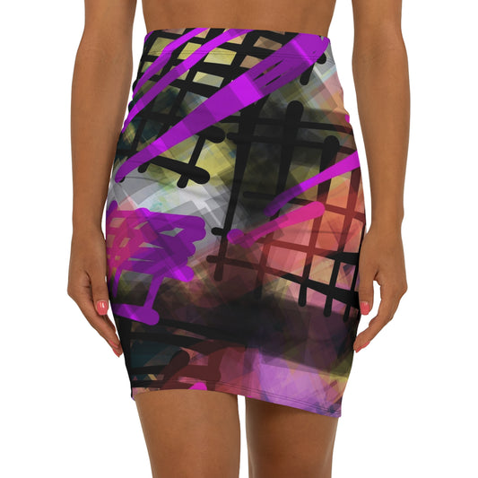 Spray Paint:  Vibrant Abstract Mid-Waist Pencil Skirt - Stylish Female Fashion