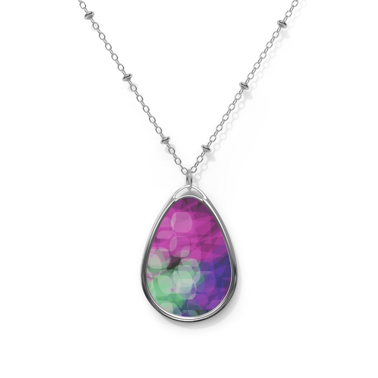 Eden Love: Oval Teardrop Pendant Necklace — Purple Green Bokeh Oval Necklace