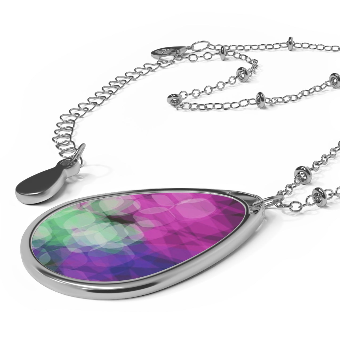 Eden Love: Oval Teardrop Pendant Necklace — Purple Green Bokeh Oval Necklace