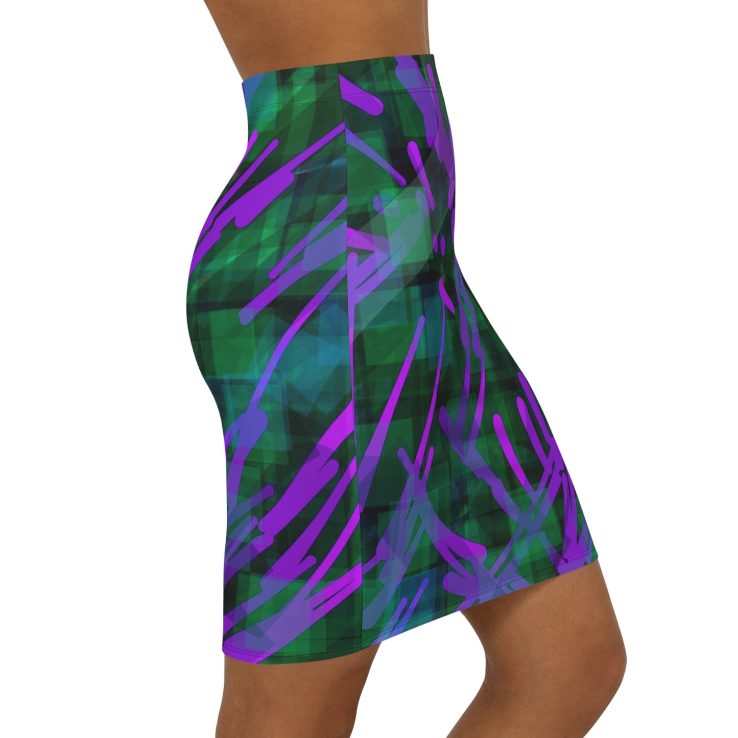 Daphne:  Vibrant Abstract Women's Mid-Waist Pencil Skirt | Modern Chic Style