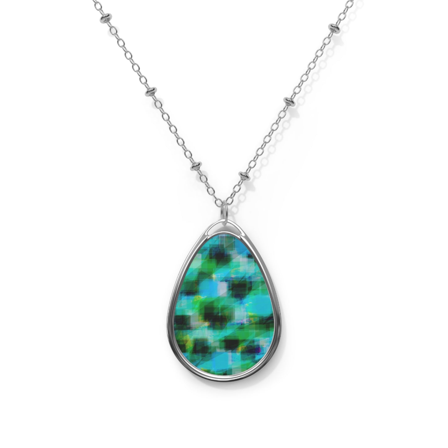 J.D.:  Elegant Abstract Art Teardrop Necklace | Dazzling Green & Blue Design | Unique Souls Inspiration