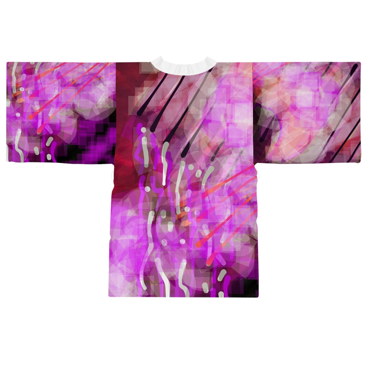 Gilda:  Elegant Abstract Pink Long Sleeve Kimono Robe for Relaxation and Style