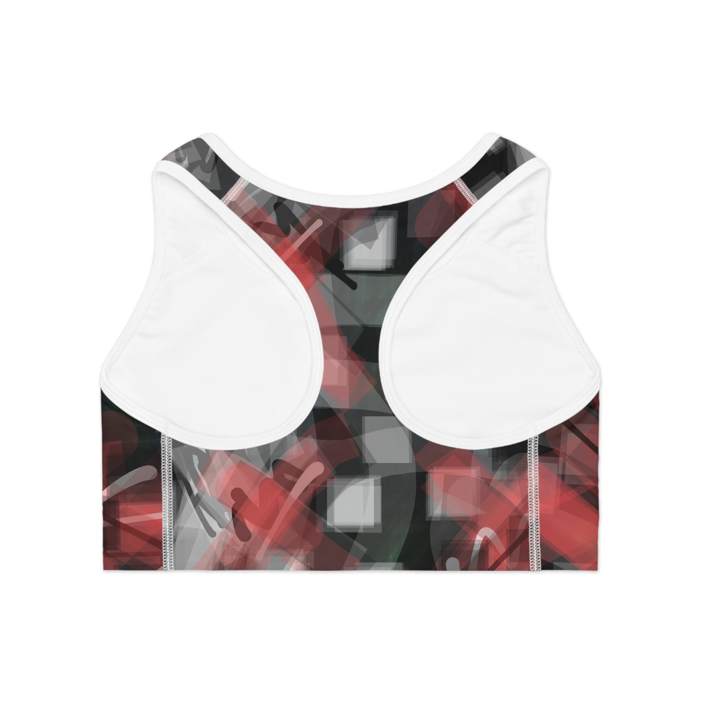 Micah I:  WH Trim Abstract Red & Black Sports Bra - Stylish Activewear for Fitness Enthusiasts