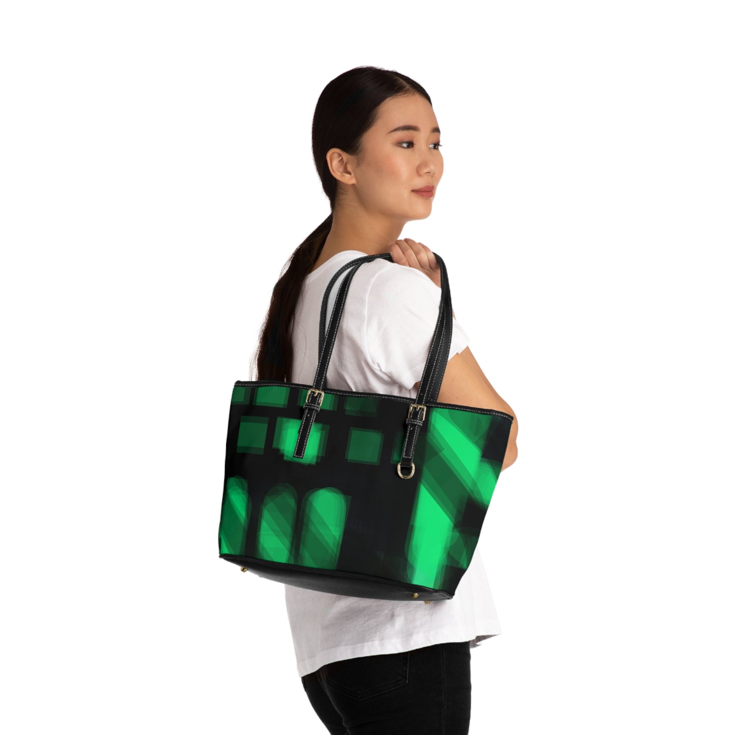 Electra Land:  Chic PU Leather Shoulder Bag - Stylish Geometric Design in Green